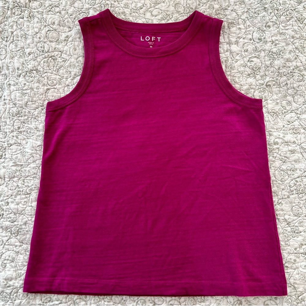 LOFT Fuchsia Heavy Knit Sleeveless Top Classic Normcore Casual 100% Cotton
